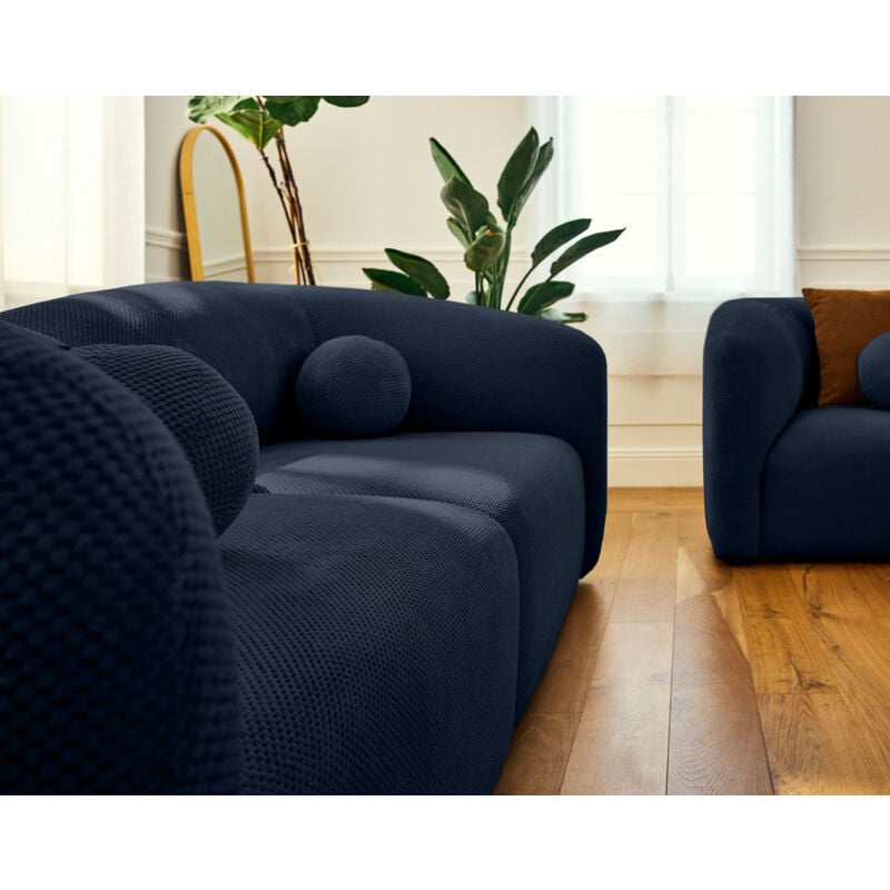 Lisa Design - Charles - canapé droit 2 places en velours texturé - bleu marine