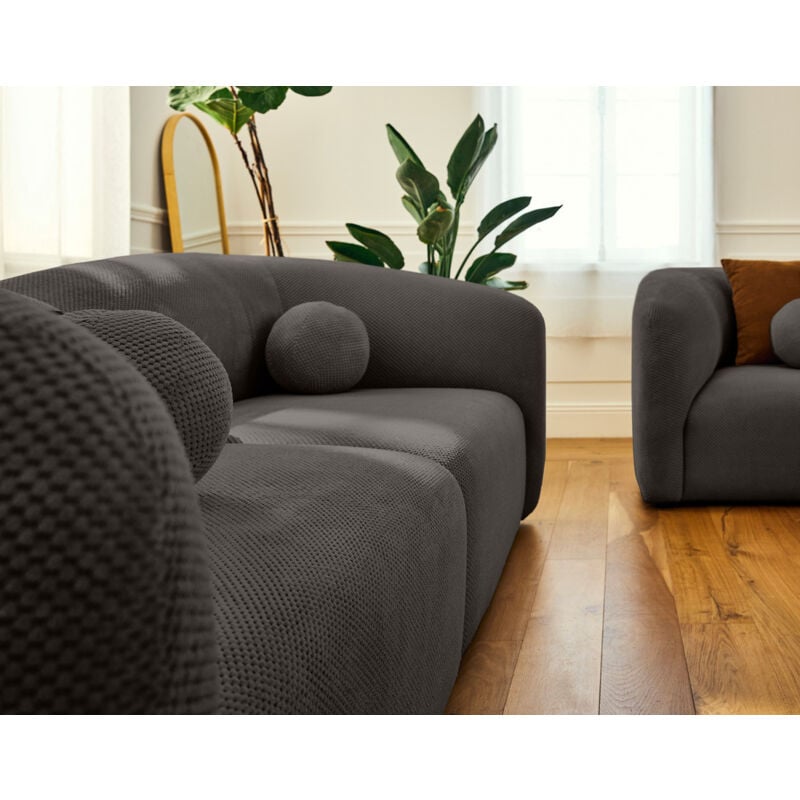 Lisa Design - Charles - canapé droit 2 places en velours texturé - gris