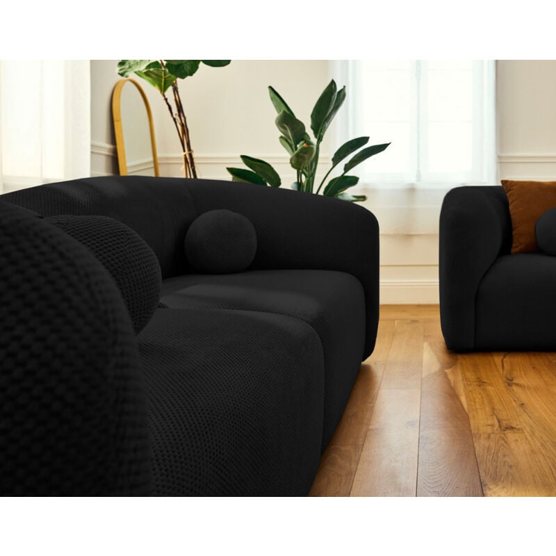 Charles - canapé droit 2 places en velours texturé - noir
