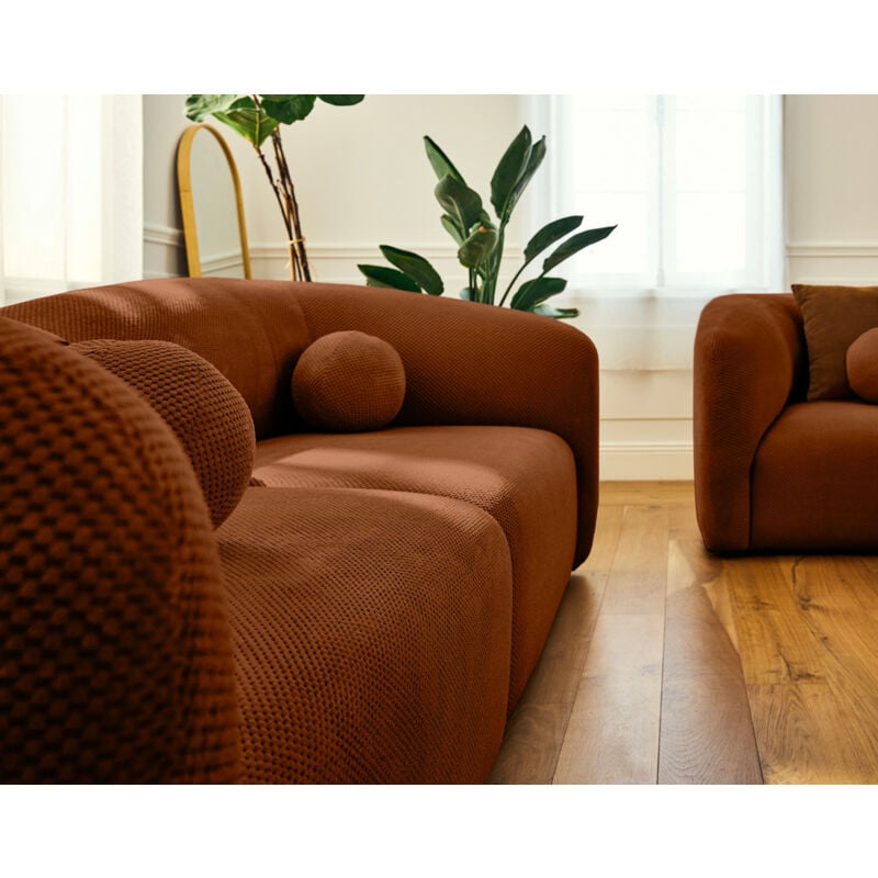 Lisa Design - Charles - canapé droit 2 places en velours texturé - terracotta