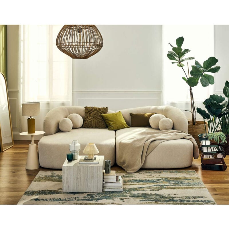 Lisa Design - Charles - canapé droit 4 places avec double méridienne - assise profonde - en velours texturé - beige