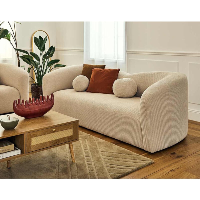 Lisa Design - Charles - canapé droit 3 places en velours texturé - beige