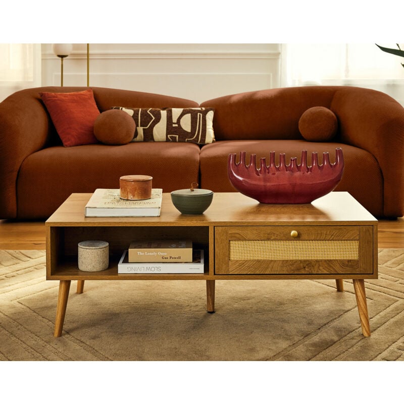 Charles - canapé droit 4 places en velours texturé - terracotta