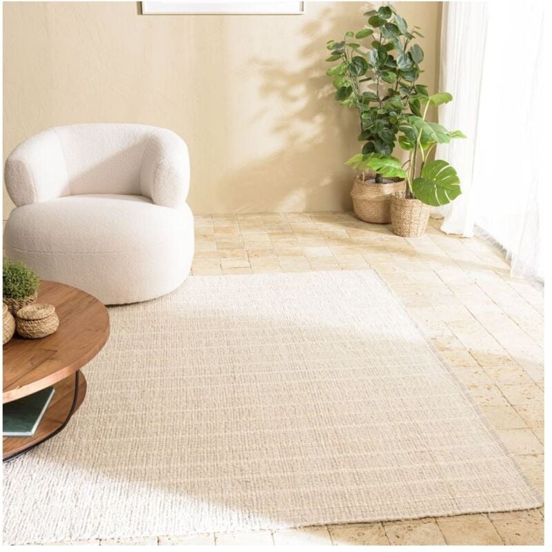 Charles - Tapis rectangulaire 160x230cm en coton recyclé couleur ivoire