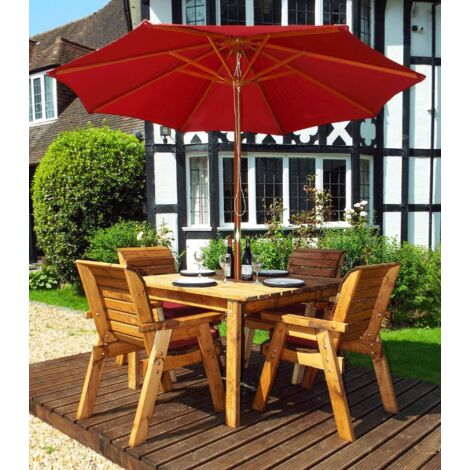 Charles Taylor 4 Seater Wooden Square Dining Table & Chairs Set Red Cushion