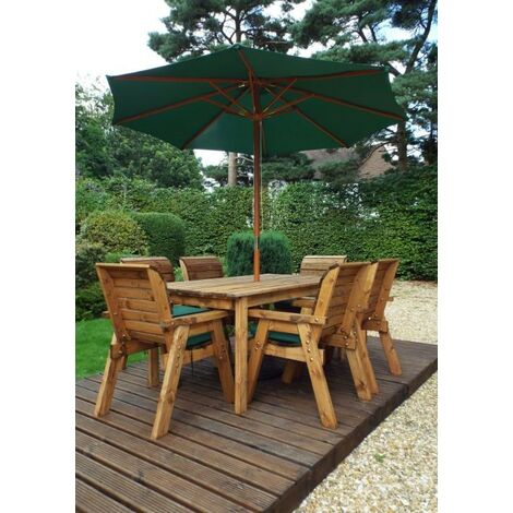 Charles Taylor 6 Seater Wooden Rectangular Dining Table Chairs Set Green Cushion