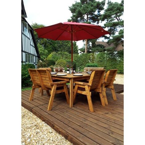 Charles Taylor 8 Seater Wooden Square Table & 4 Chairs 2 Benches Parasol Red