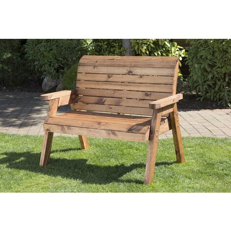 main image of "Charles Taylor Hand Made Traditional 2 Seater Chunky Rustic Wooden Garden Bench Furniture"