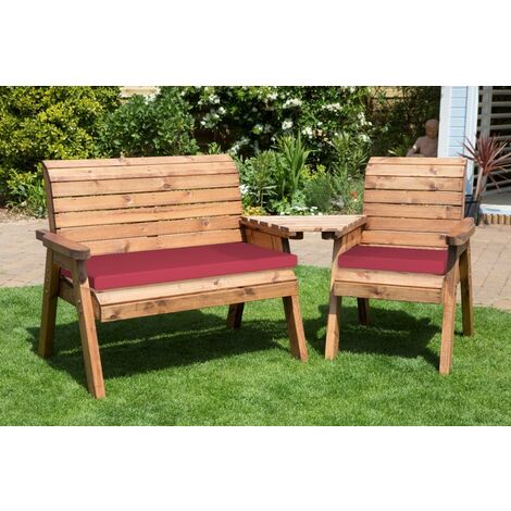 Charles Taylor Wooden Companion Angled Garden 3 Seat Chair & Cover & Red Cushion