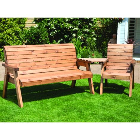 Charles Taylor Wooden Companion Angled Garden 4 Seat Chair Bench Grey Cushion