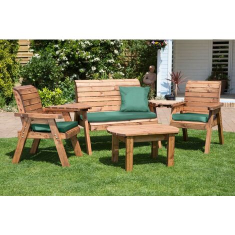 Charles Taylor Wooden Garden 4 Seater Multi Chair Bench Set Table Green Cushion