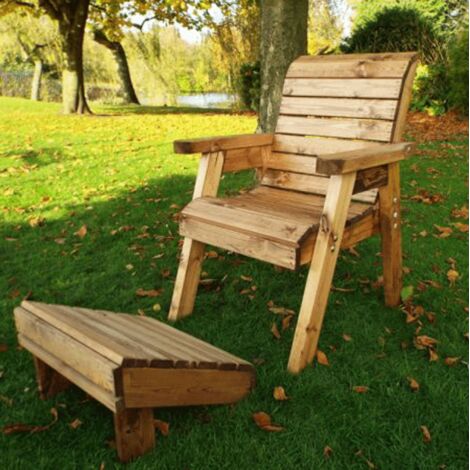 Charles Taylor Wooden Garden Chair Seat Lounger & Footstool & Green Cushion