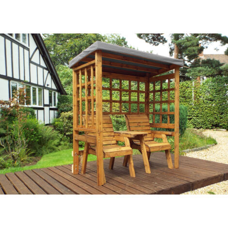 Charles Taylor Wooden Henley Garden Arbour Trellis & 2 Chairs Seat Grey Cover