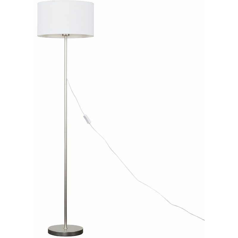 Minisun - Charlie Stem Floor Lamp in Brushed Chrome with Reni Shade - White