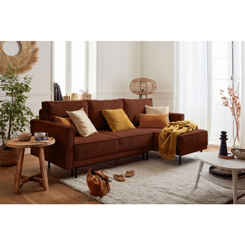 Lisa Design - Charlie - canapé d'angle réversible - 4 places - convertible avec coffre - en velours côtelé - terracotta