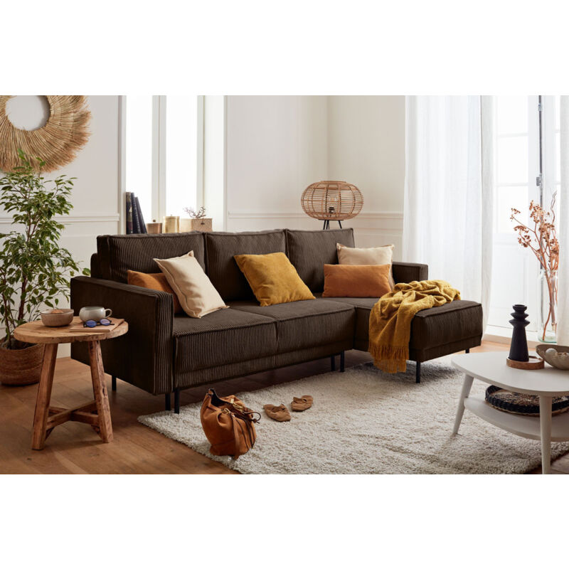 Lisa Design - Charlie - canapé d'angle réversible - 4 places - convertible avec coffre - en velours côtelé - marron