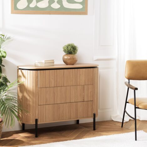 CHARLIE - Commode bois 3 tiroirs style rétro pin marron