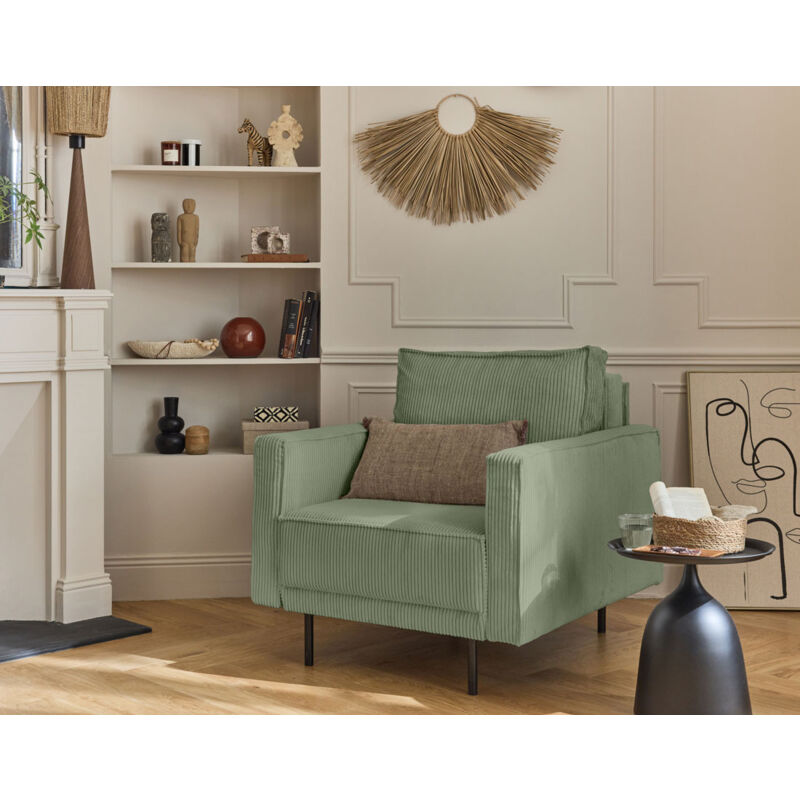 Lisa Design - Charlie - fauteuil - pieds hauts - en velours côtelé - vert sauge Lisa Design - Charlie - fauteuil - pieds hauts - en velours côtelé - vert sauge