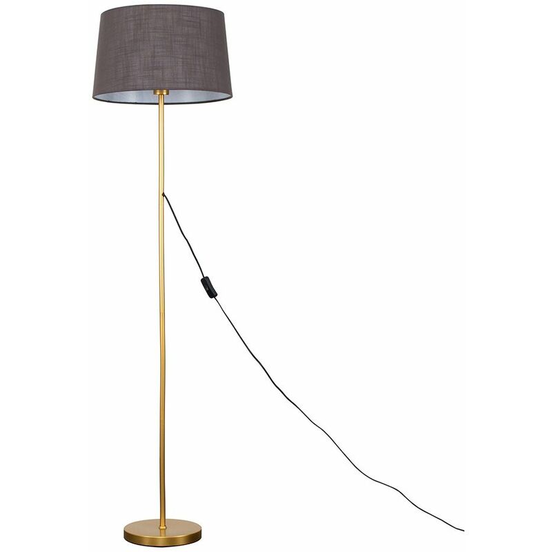 Minisun - Charlie Stem Floor Lamp in Gold with Doretta Shade - Grey - No Bulb