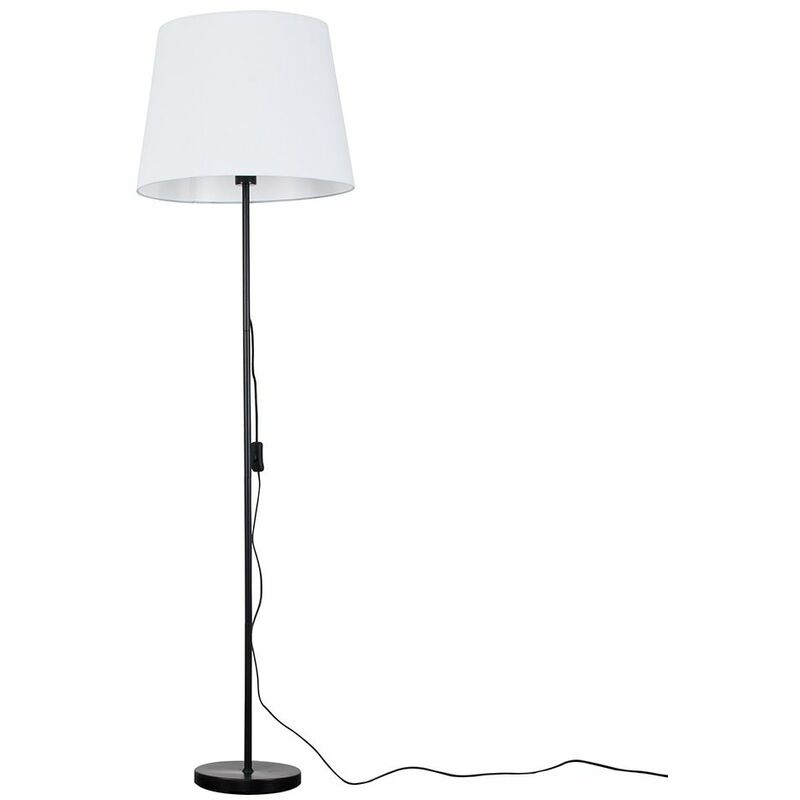 Minisun - Charlie Stem Floor Lamp in Black with Large Aspen Shade - White + LED Bulb
