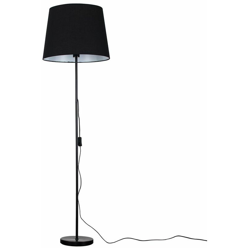 Minisun - Charlie Stem Floor Lamp in Black with Large Aspen Shade - Black