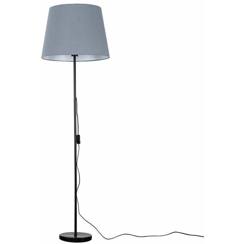 Minisun - Charlie Stem Floor Lamp in Black with Large Aspen Shade - Grey