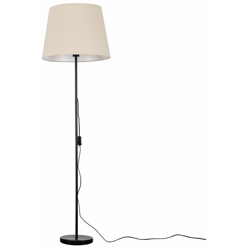 Minisun - Charlie Stem Floor Lamp in Black with Large Aspen Shade - Beige + LED Bulb