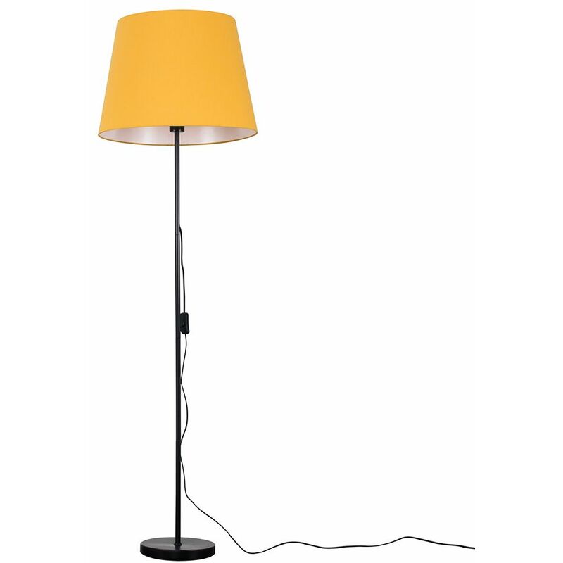 Minisun - Charlie Stem Floor Lamp in Black with Large Aspen Shade - Mustard + LED Bulb