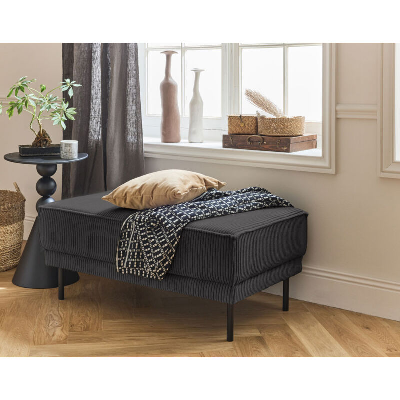 Lisa Design - Charlie - pouf - pieds hauts - en velours côtelé - gris foncé