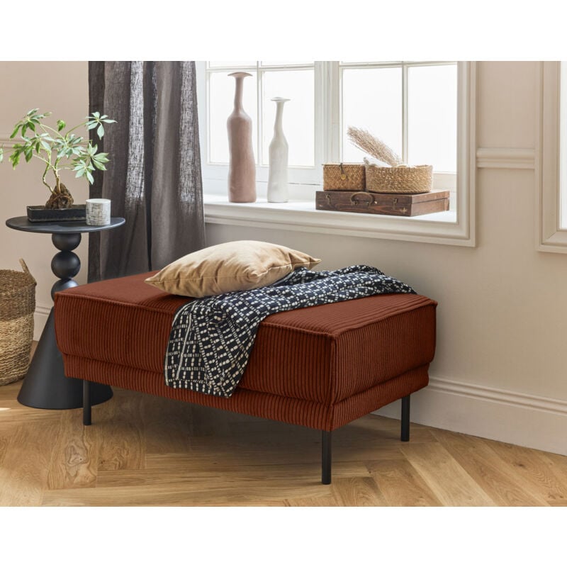 Lisa Design - Charlie - pouf - pieds hauts - en velours côtelé - terracotta