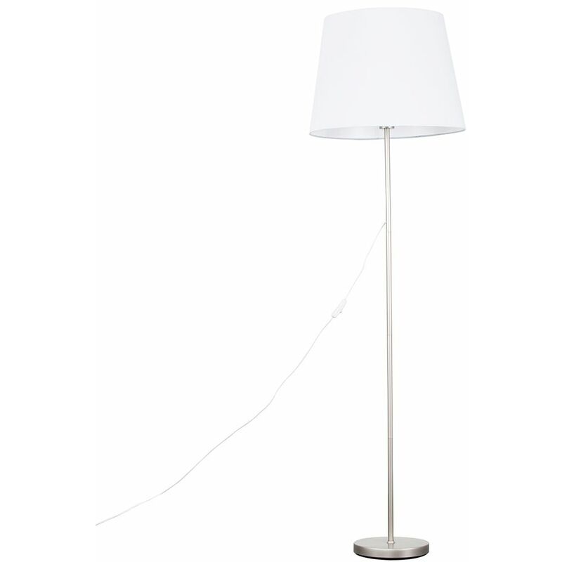 Minisun - Charlie Stem Floor Lamp in Brushed Chrome with Large Aspen Shade - White - No Bulb