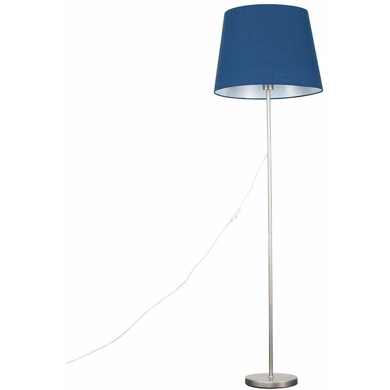 Charlie Stem Floor Lamp in Brushed Chrome with Large Aspen Shade - Navy Blue - Including LED Bulb