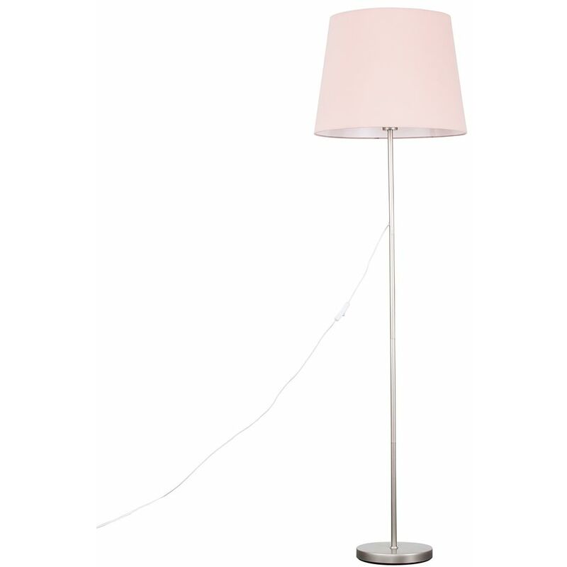 Minisun - Charlie Stem Floor Lamp in Brushed Chrome with Large Aspen Shade - Pink - Including LED Bulb