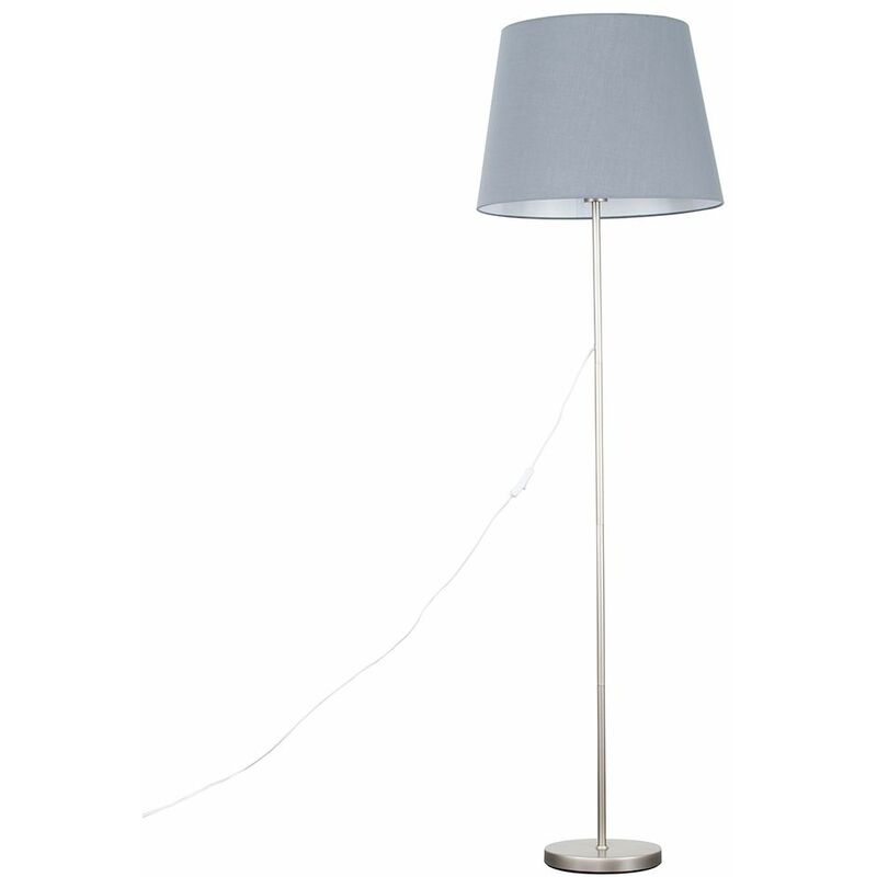 Minisun - Charlie Stem Floor Lamp in Brushed Chrome with Large Aspen Shade - Grey - No Bulb