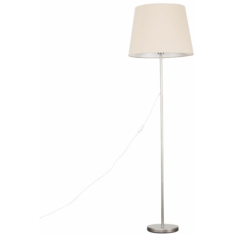 Minisun - Charlie Stem Floor Lamp in Brushed Chrome with Large Aspen Shade - Beige - No Bulb
