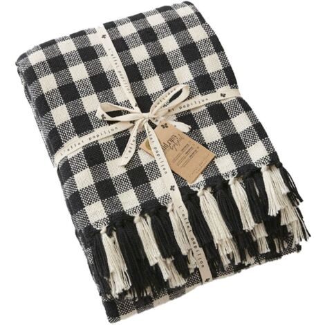 CHARLOT - Couvre-lit à Franges 100% Recyclé Tissage Pieds de poule 240x260cm