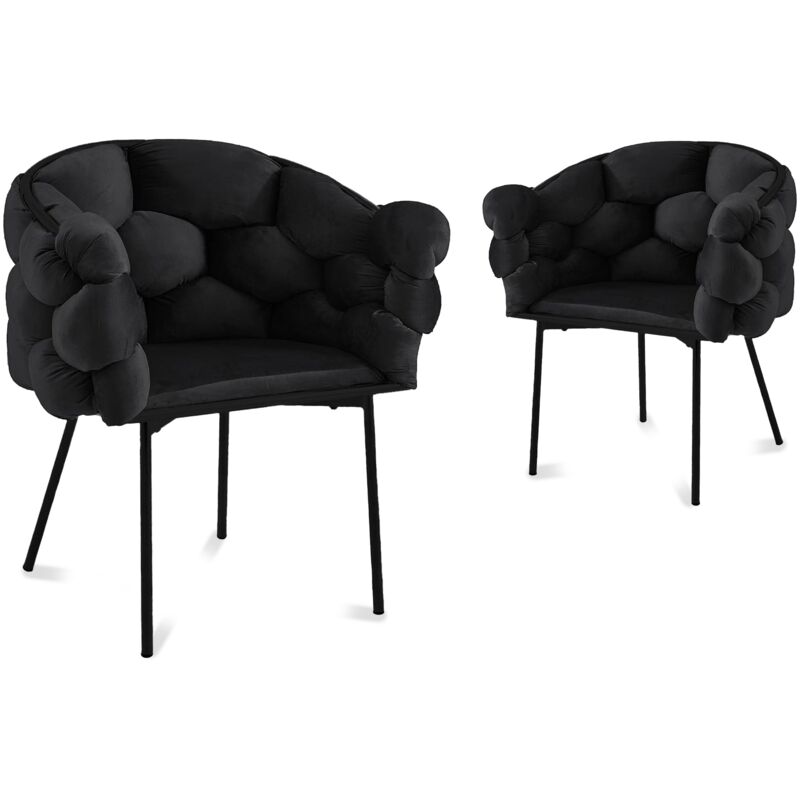 CHARLOTTE - Lot de 2 chaises en velours noir pieds en métal noir CHARLOTTE