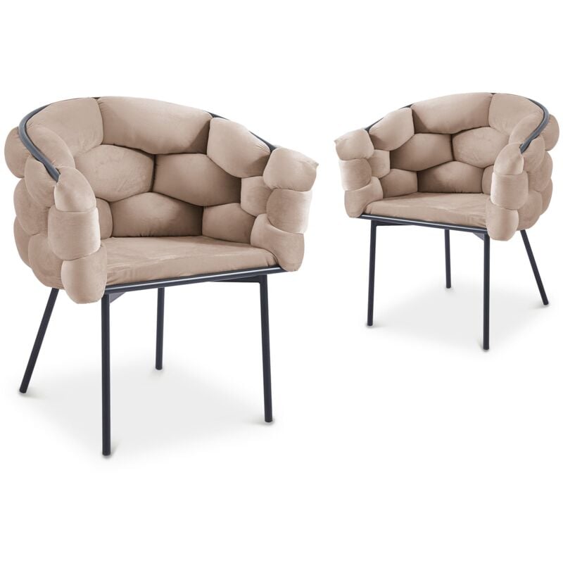 Deco In Paris - charlotte - Lot de 2 chaises en velours taupe pieds en métal noir charlotte