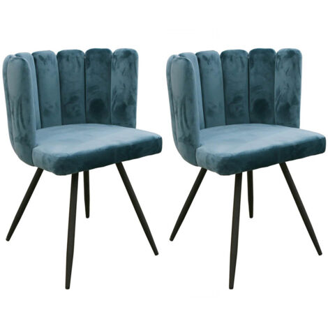CHARLOTTE - Lot de 2 Chaises Velours Bleu - Bleu