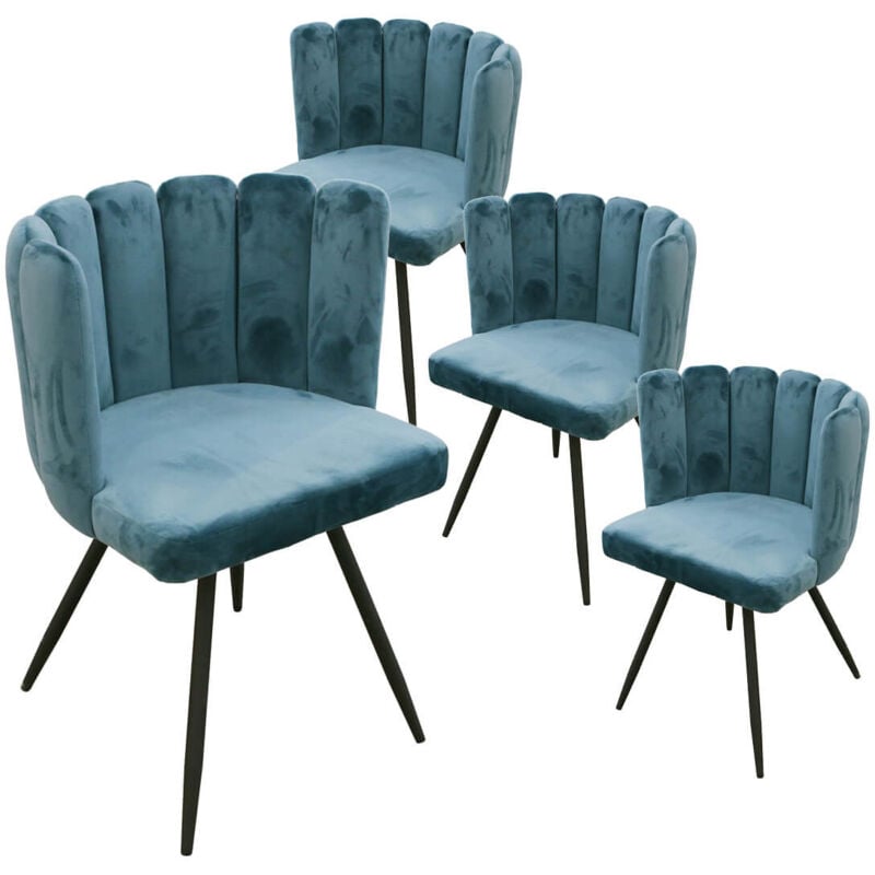 Altobuy - charlotte - Lot de 4 Chaises Velours Bleu