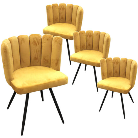 CHARLOTTE - Lot de 4 Chaises Velours Jaune - Jaune