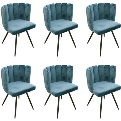 CHARLOTTE - Lot de 6 Chaises Velours Bleu