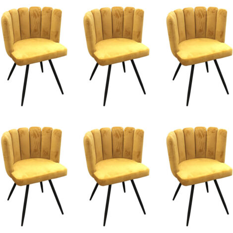 CHARLOTTE - Lot de 6 Chaises Velours Jaune