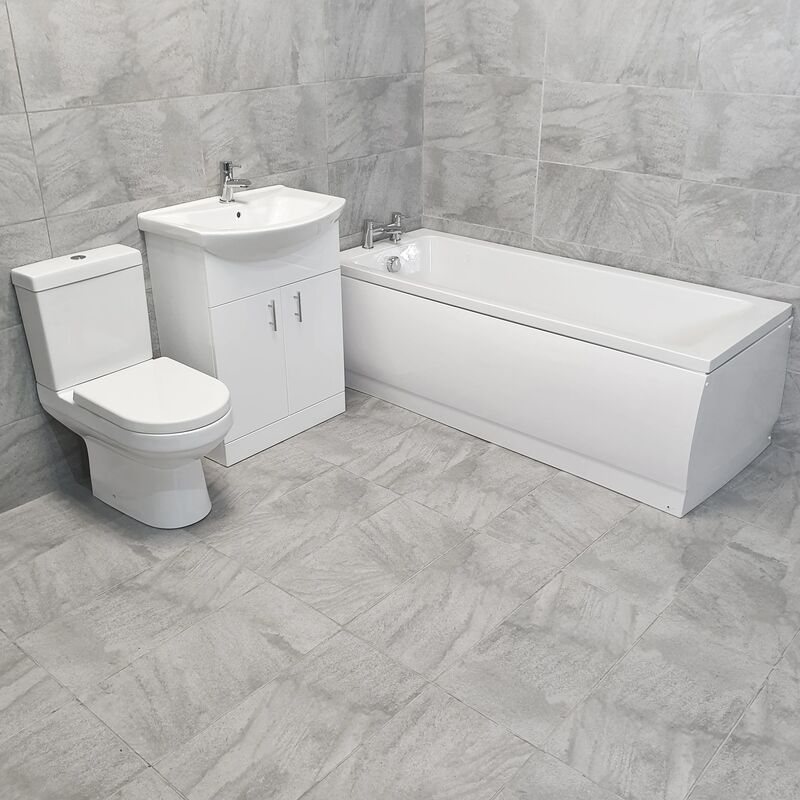 Charlotte White 550mm Vanity Bath Suite With Taps - Bathroom Suite, With End Panel