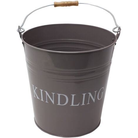 Charlton Fireside Metal Kindling Wood Bucket with Handle, Grey, Steel