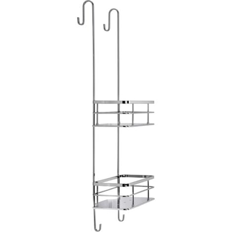 Croydex Rust Free Charlwood Flexi-Fix Two Tier Hook Over Bathroom Storage Shower Basket Caddy, Chrome