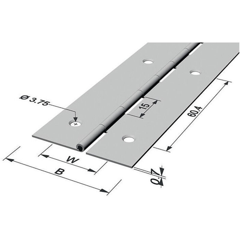 Charnière à barre largeur ouverte 32mm S.0,7mm 1200mm fer plaqué laiton P & G