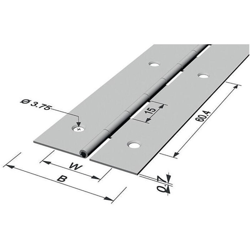Charnière à barre largeur ouverte 40mm S.0,7mm 1800mm Fer nickelé P&g Par 10)