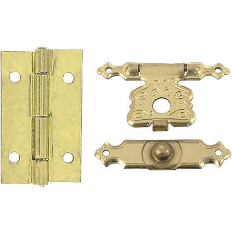 Charnière De Gainerie Vynex Acier Laitonné 15x9mm Et Fermoir 26x19mm