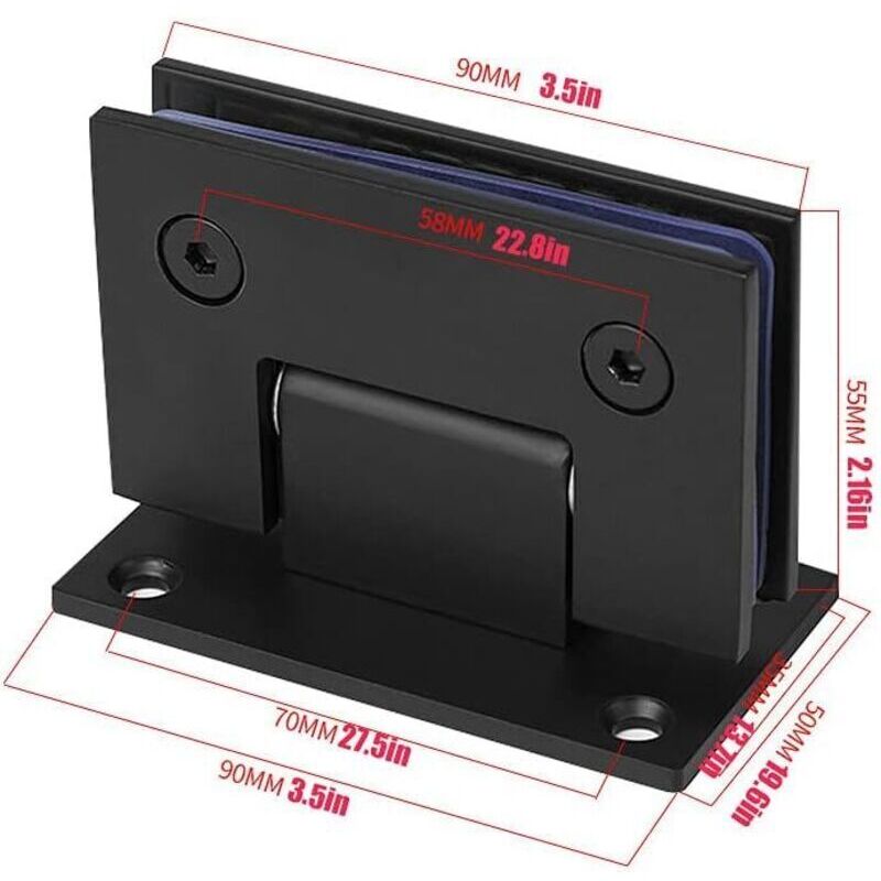 Charnière de porte en verre durable à 90 degrés en acier inoxydable pour salle de bain, armoire, vitrine (noir)